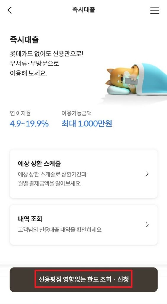 롯데카드 즉시대출 신청방법 및 조건요약절차